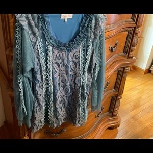 Pretty Angel Blue Top with lace. Size large